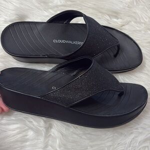 New In Packaging Avenue Cloud Walkers Black Sparkly Natasha Wedge Sandals 9.5W